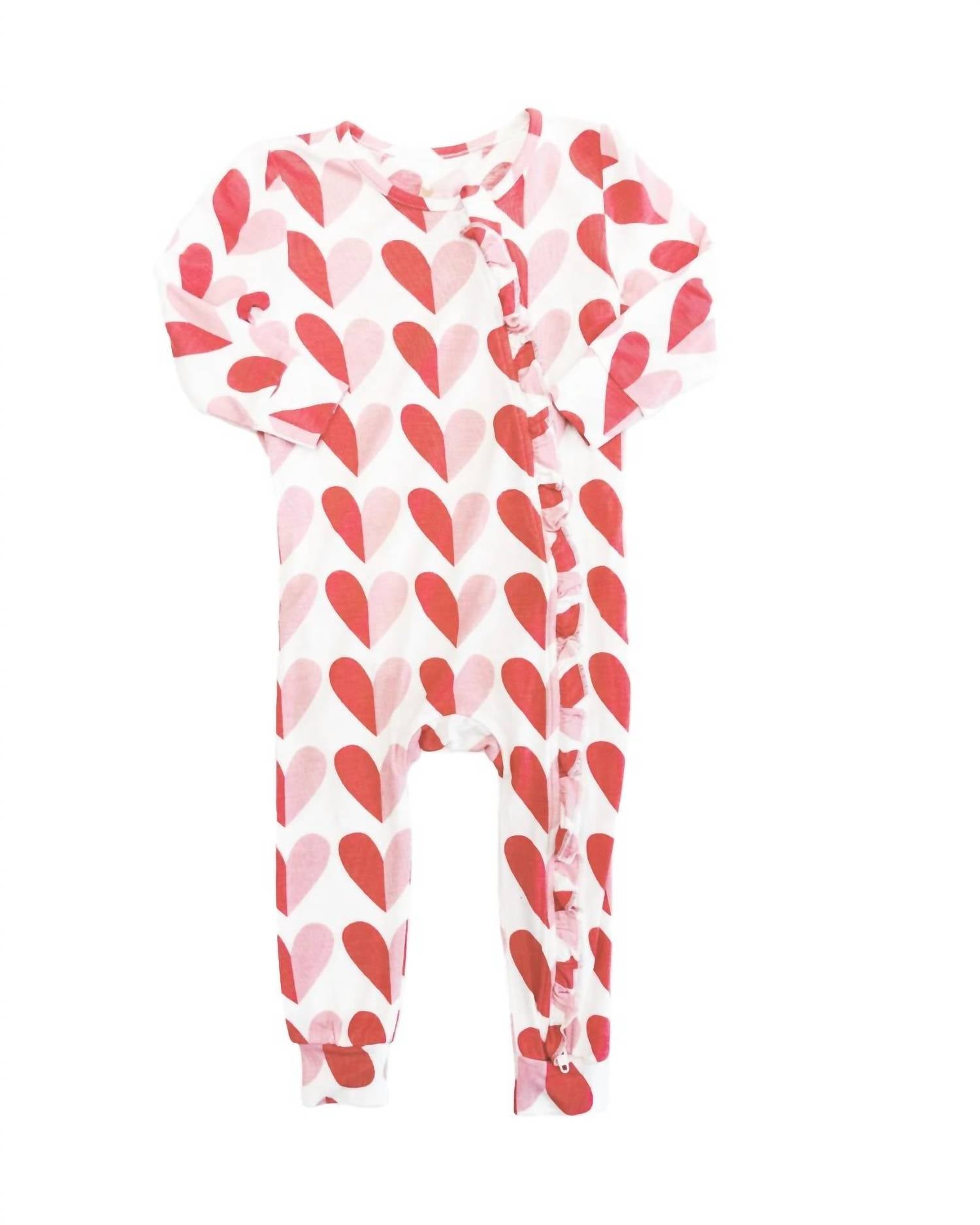 PINK CHICKEN Girls' Ruffle Bamboo Romper in pink half hearts - kids' item