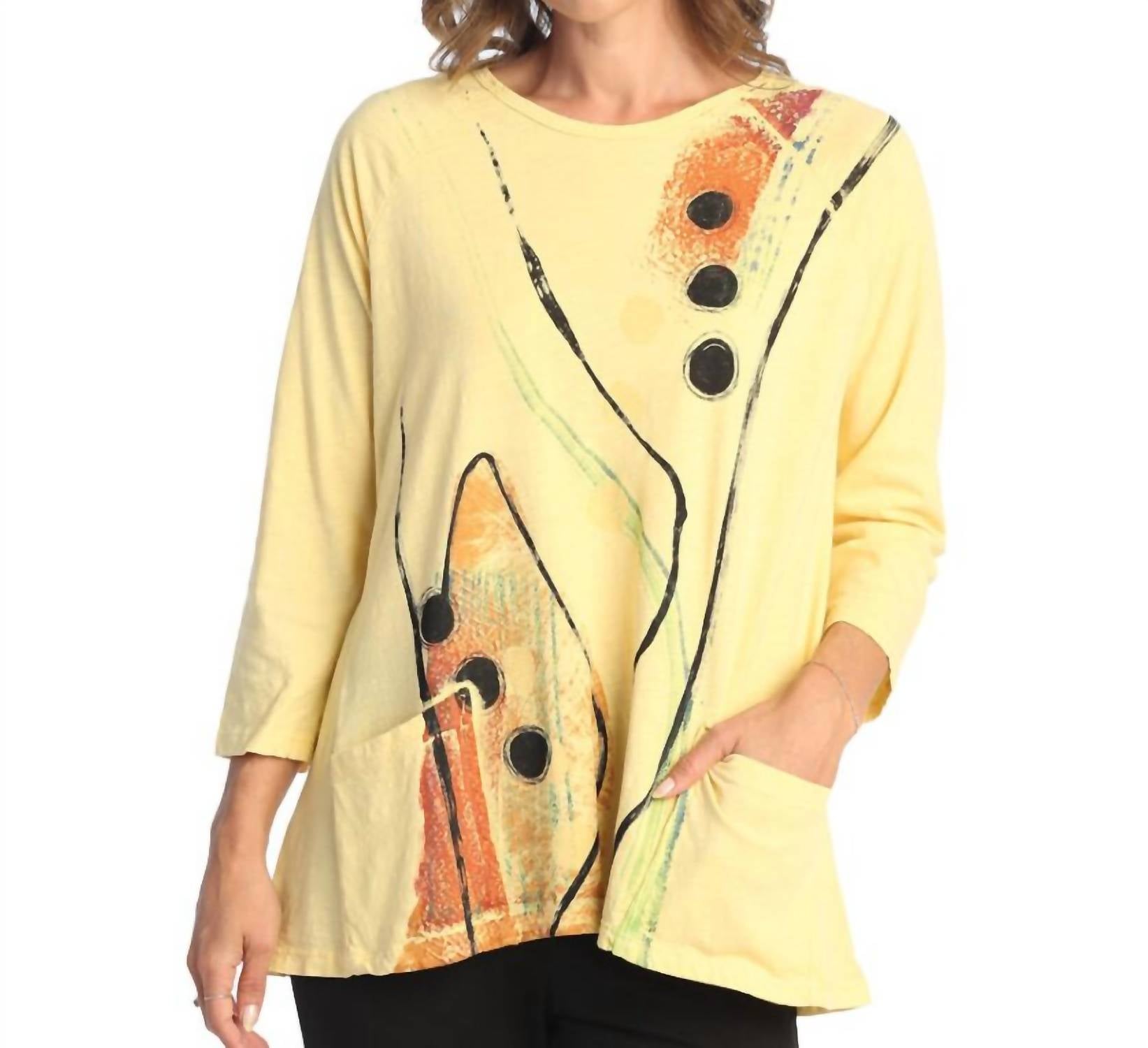 Jess & Jane - Tik Tak Mineral Washed Patch Pocket Cotton Top - Plus