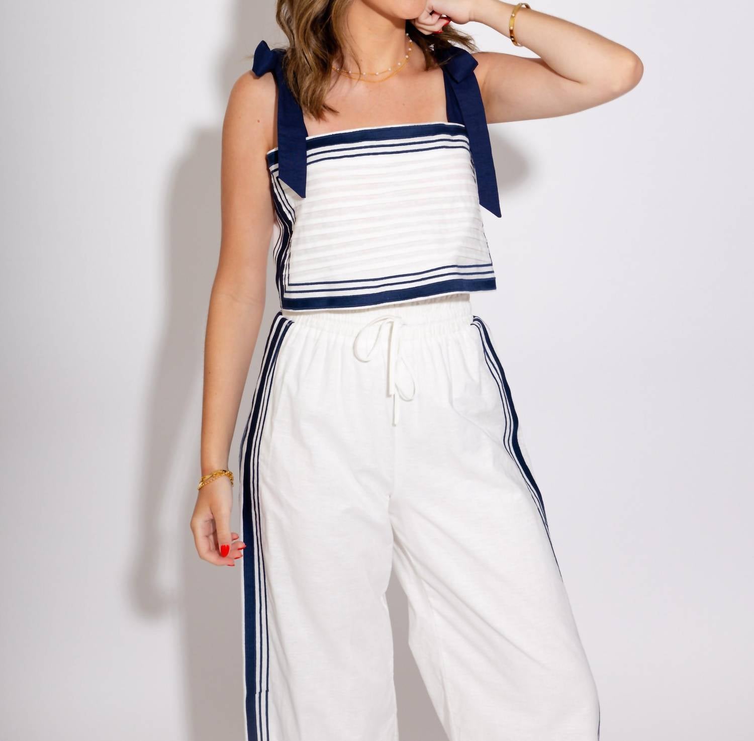 Mable - Sail Away Chevron Two Piece Linen Set