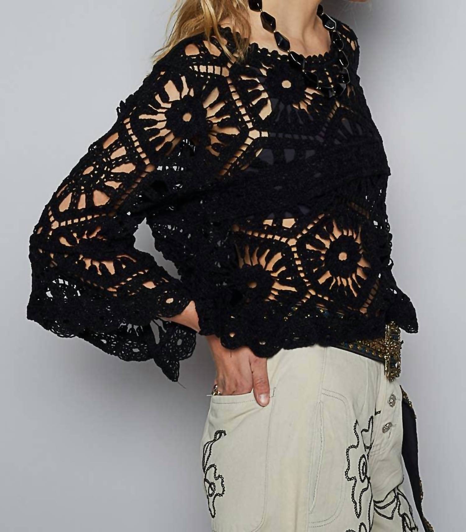 Pol - Round Neck Crochet Cropped Top