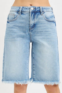 Risen - Slouchy Bermuda Shorts with Frayed Hem