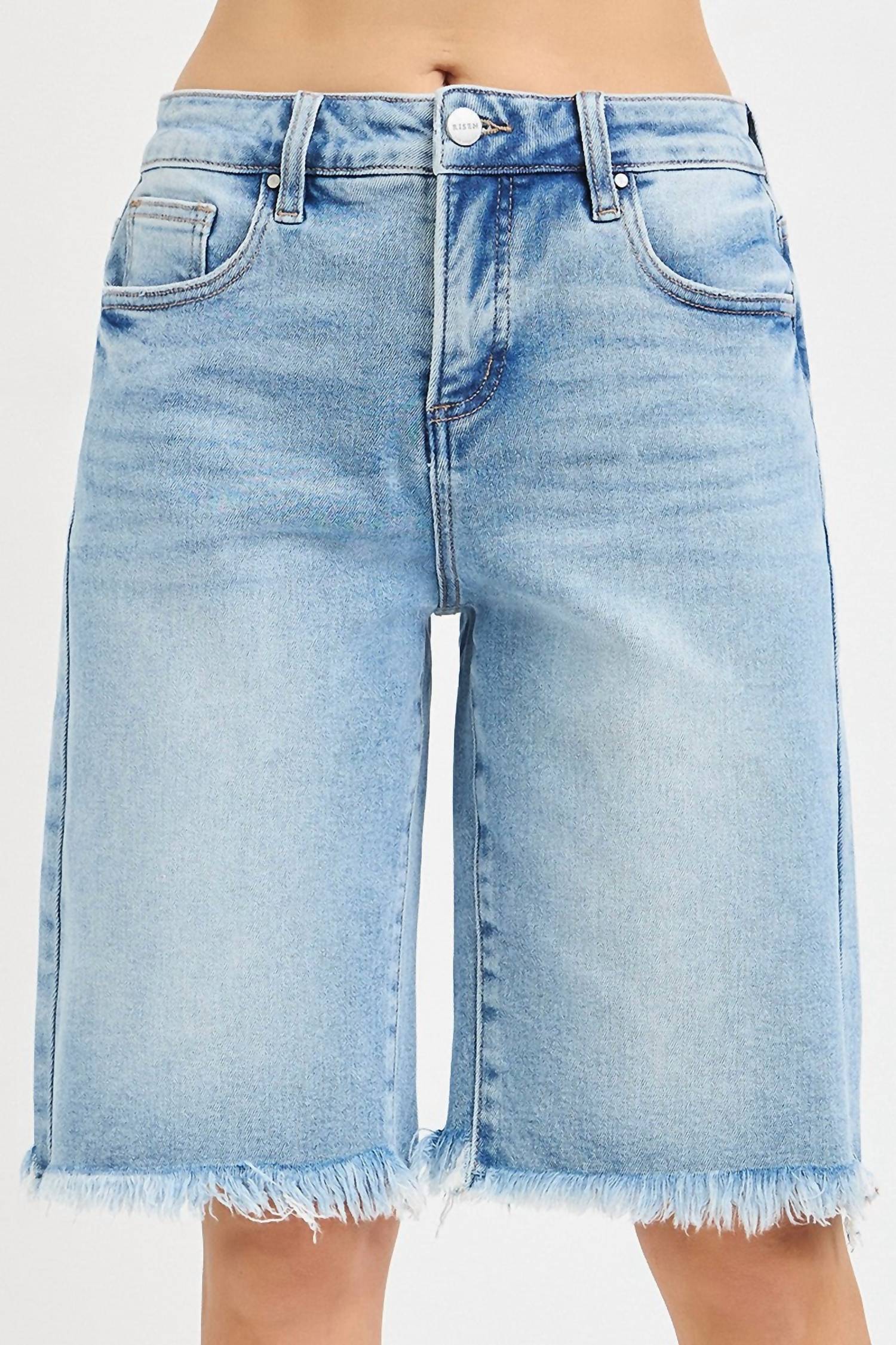 Risen - Slouchy Bermuda Shorts with Frayed Hem