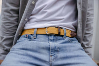 La Boucle Men's Mono Zermatt Belt in marigold - men's accessory - detail view