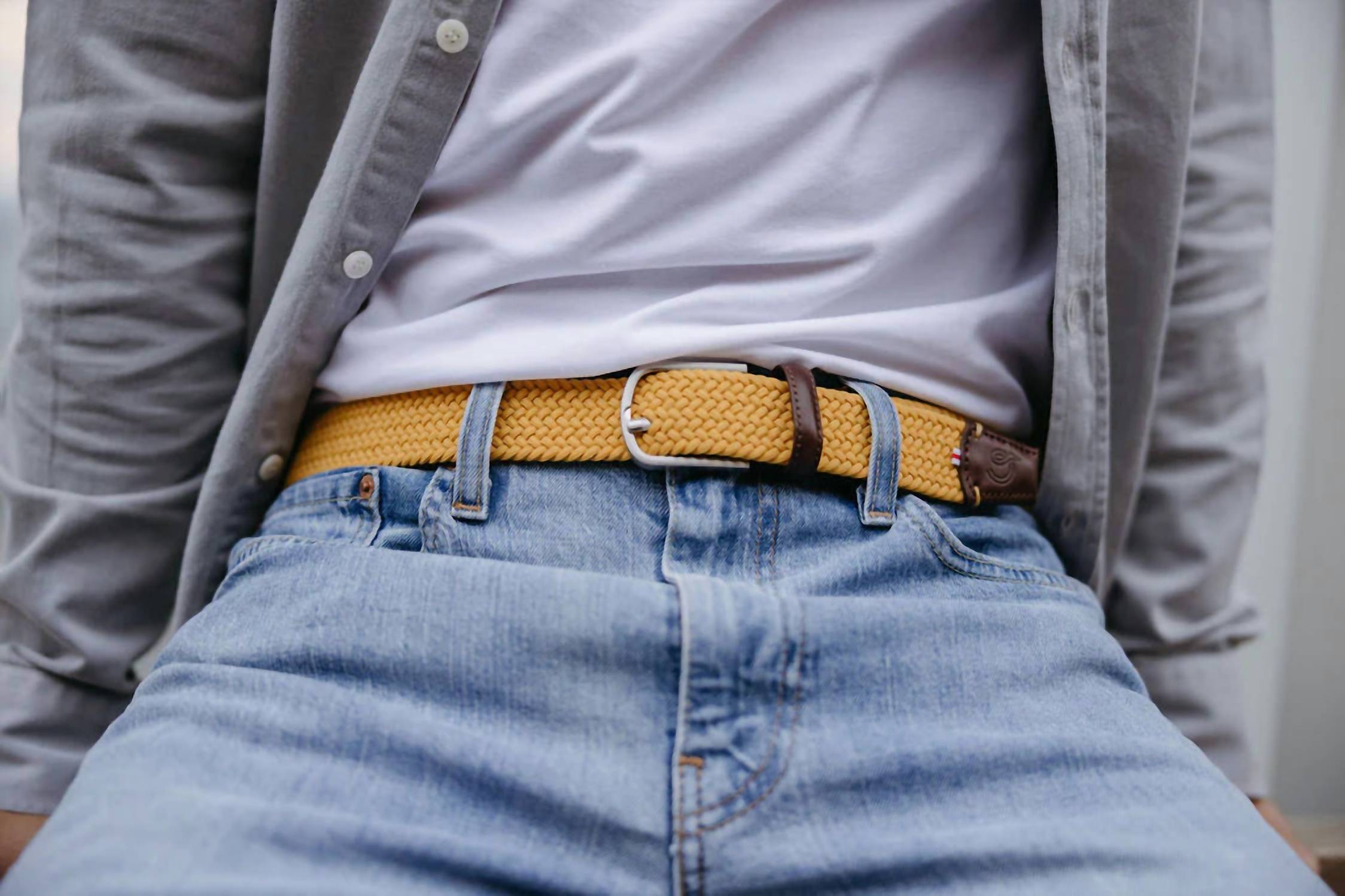 La Boucle Men's Mono Zermatt Belt in marigold - men's accessory - detail view
