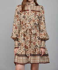 Fate Boho Tiered Long Sleeve Mini Dress in cream - women's dress - detail view