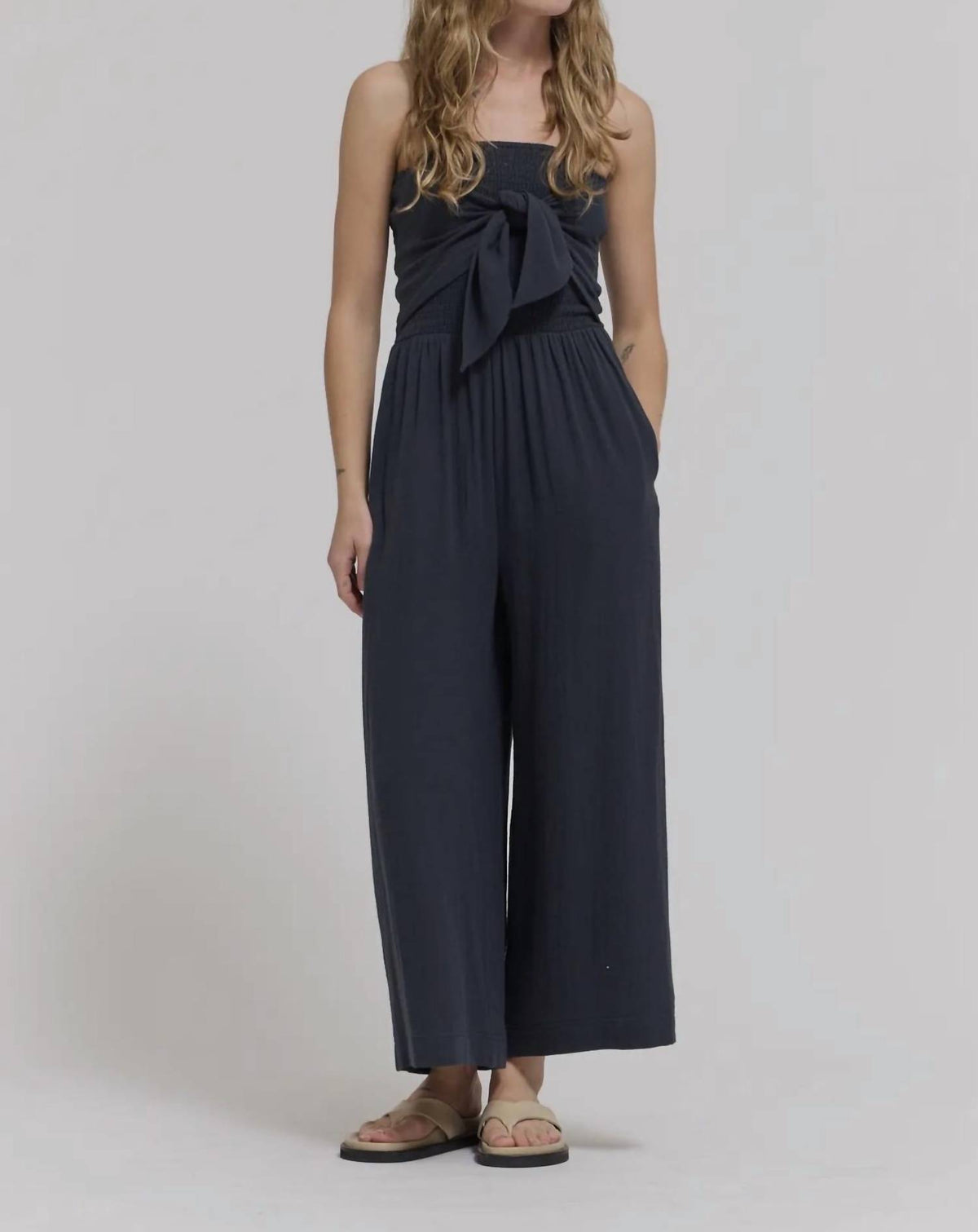 Grade & Gather - Cotton Gauze Tie Front Jumpsuit
