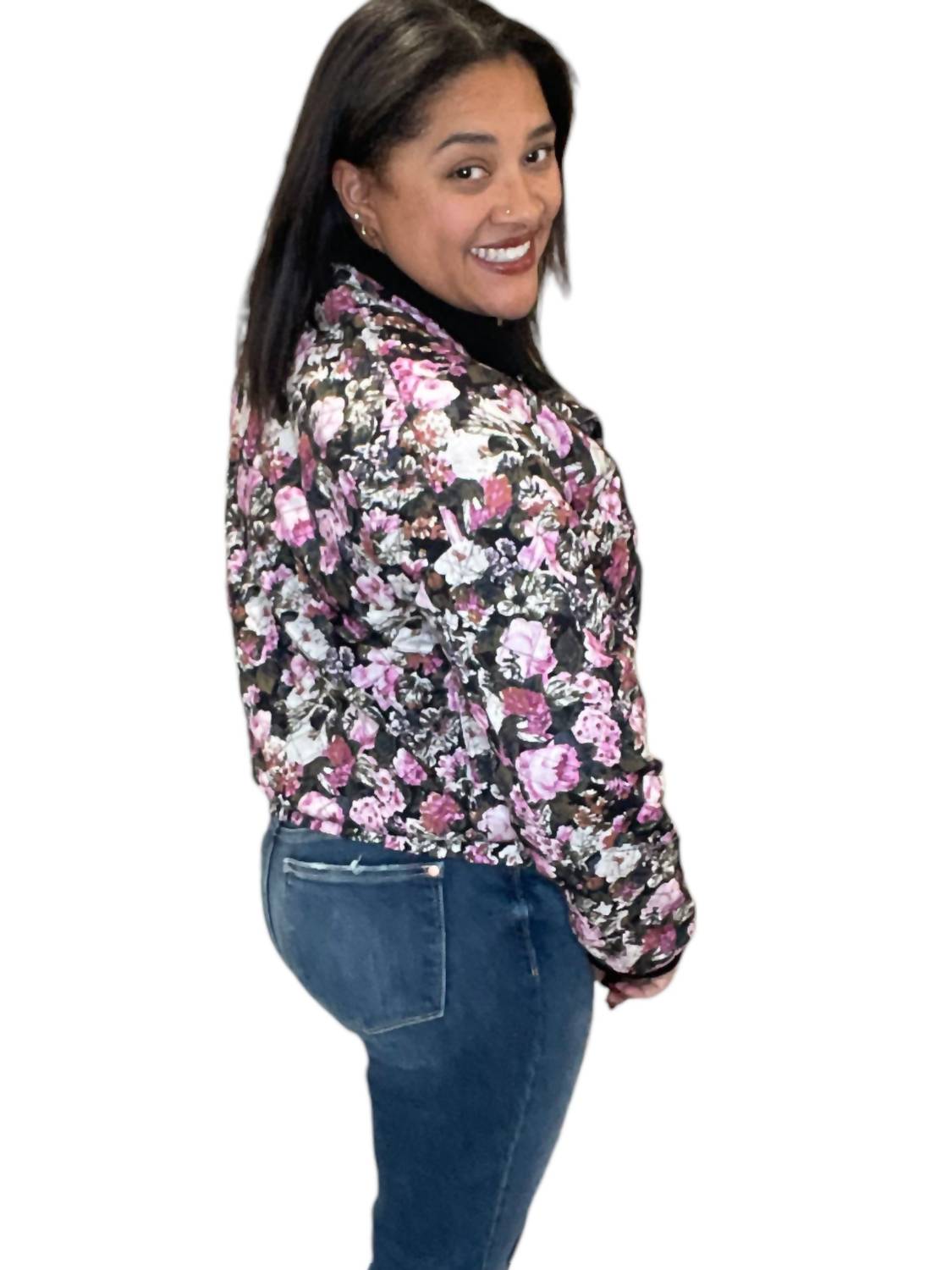 Saltwater Luxe - Quilted Floral Snap Front Bomber Jacket
