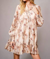 Blue B Floral Leopard Print Tiered Mini Dress in brown - women's dress