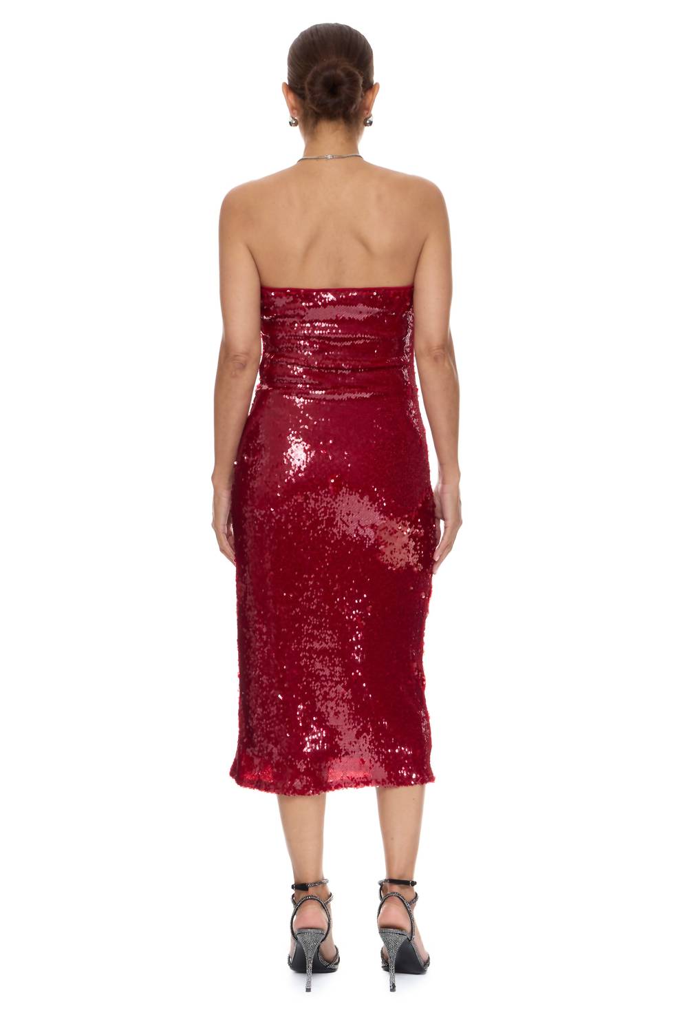 LUCY PARIS Atlanta Strapless Sequined Dress in red - women's dress - alternate view