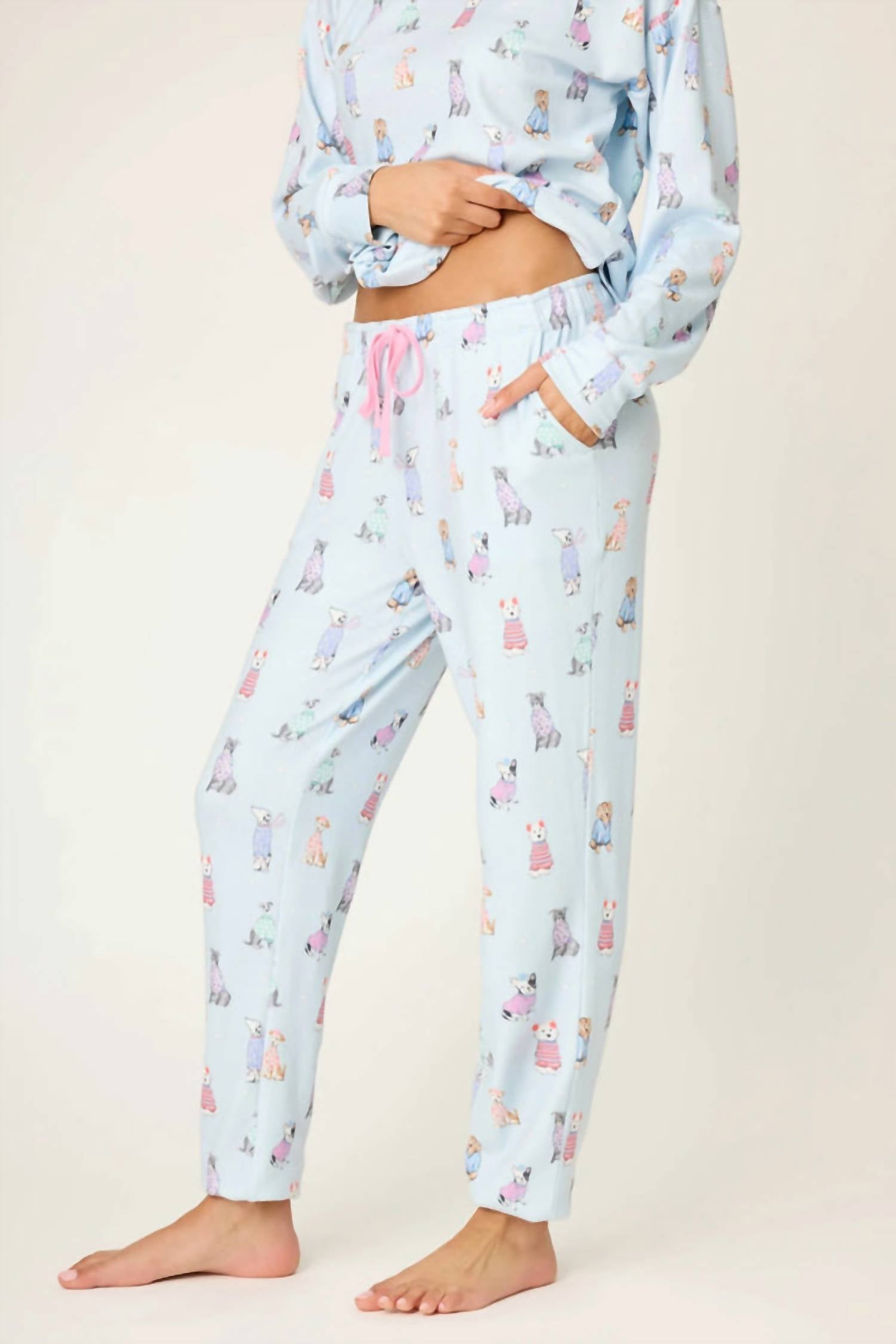 PJ Salvage Doggone Cold Banded Lounge Pant in blue haze - women's pants - detail view