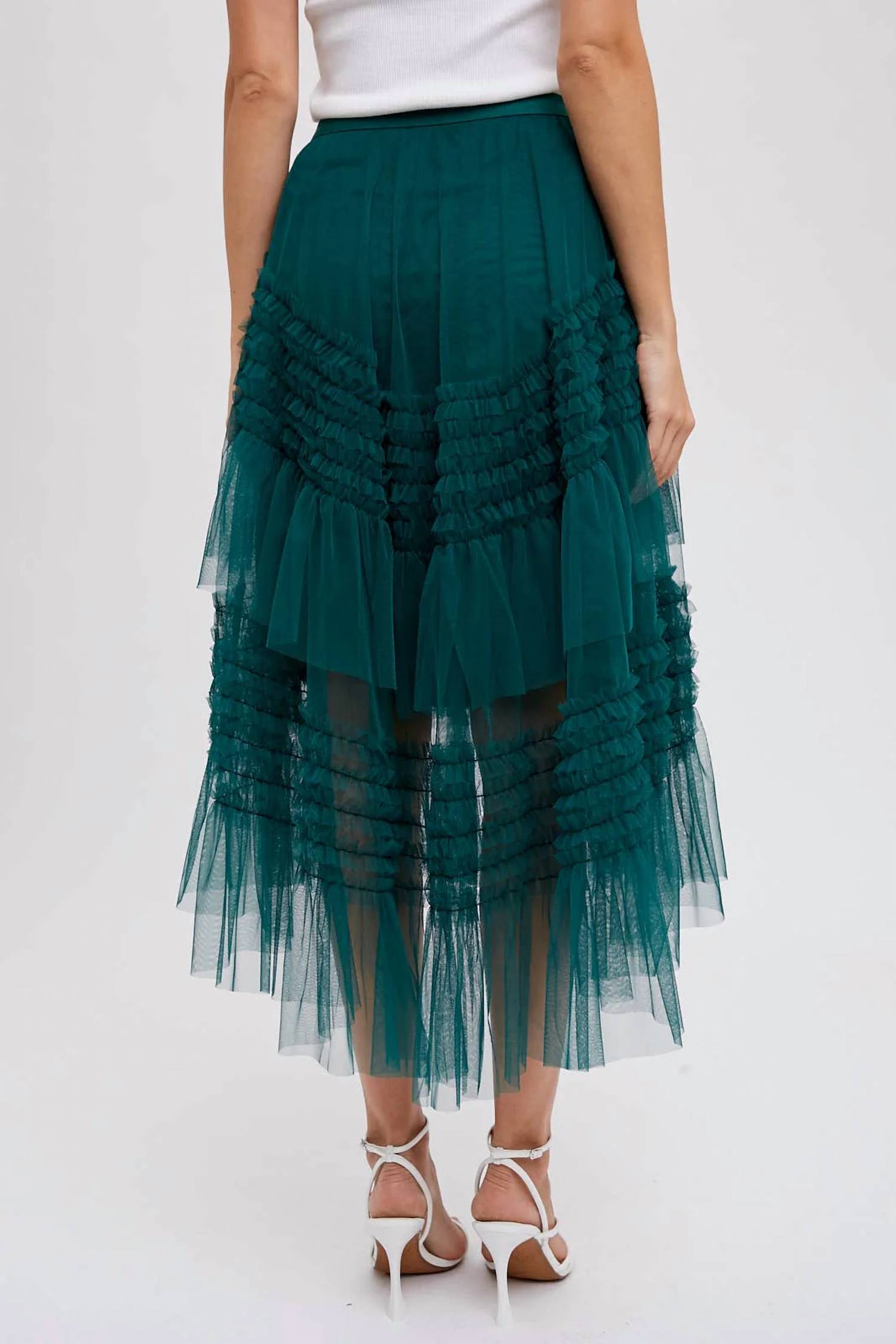 Bluivy - Hi-lo Frilled Tulle Midi Skirt