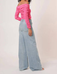 line and dot Kai Off Shoulder Top in hot pink - women's long sleeve top - alternate view