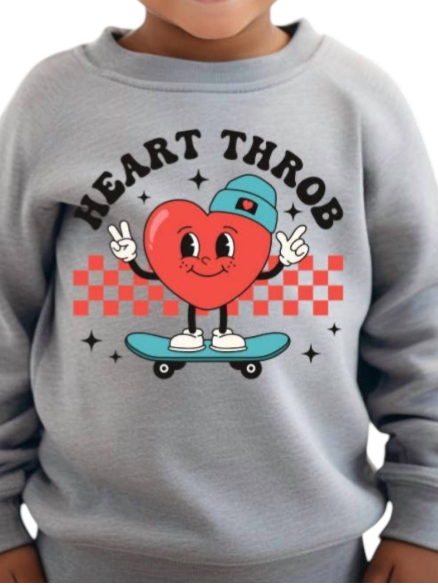 The Countryside Cottage Boy's Heart Throb Sweatshirt in gray - kids' shirt - detail view