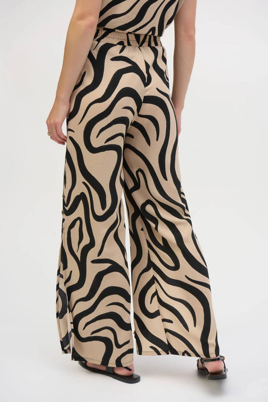 Joseph Ribkoff - Abstract Print Side Slit Wide Leg Pants