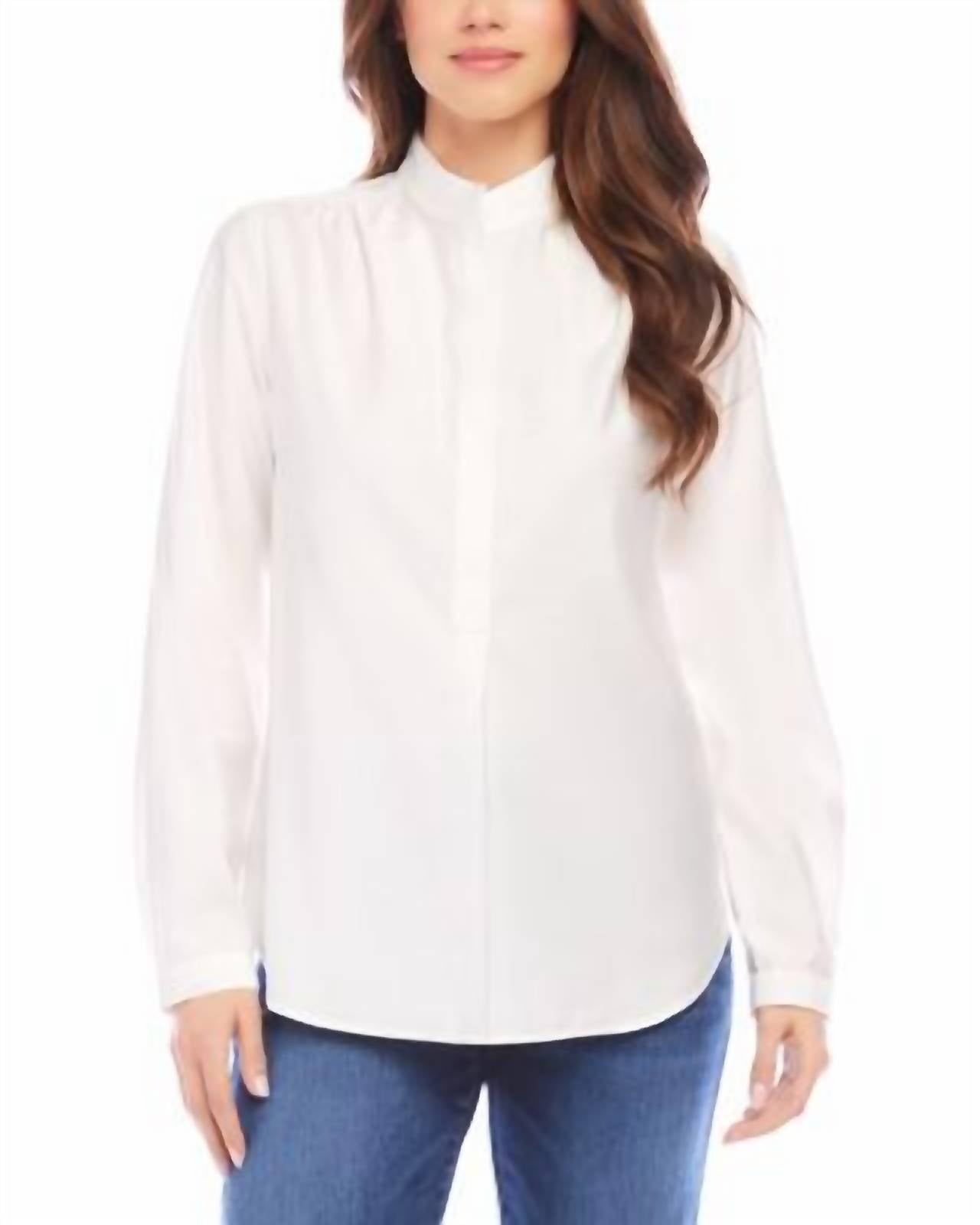 Karen Kane Long Sleeve Placket Top in glass - women's shirt