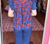Sohana Flutter Sleeve Top in midnight bloom - women's blouse - detail view