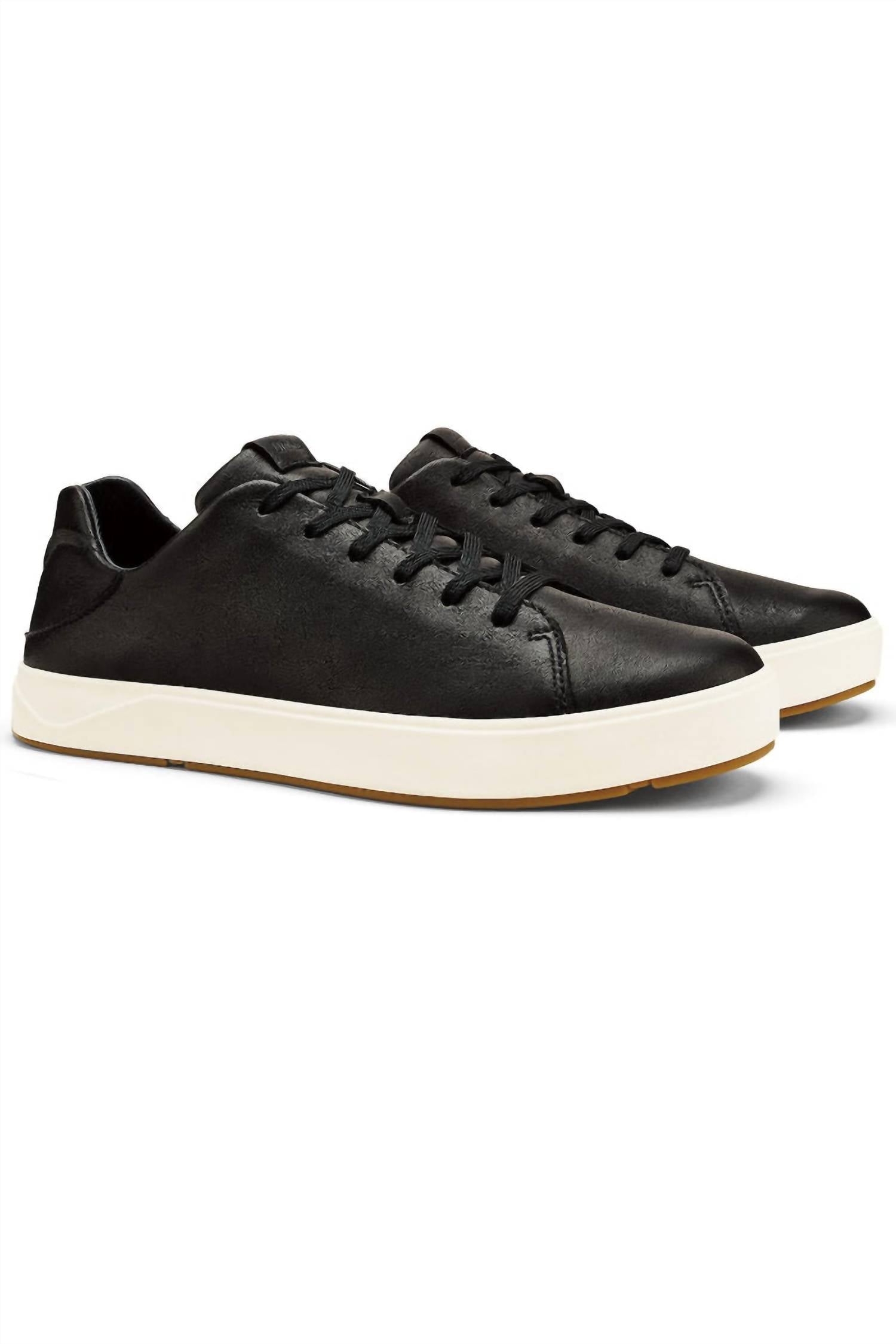 OluKai Men's Lae‘ahi Lī ‘ili Leather Sneaker in black black - men's sneaker - alternate view