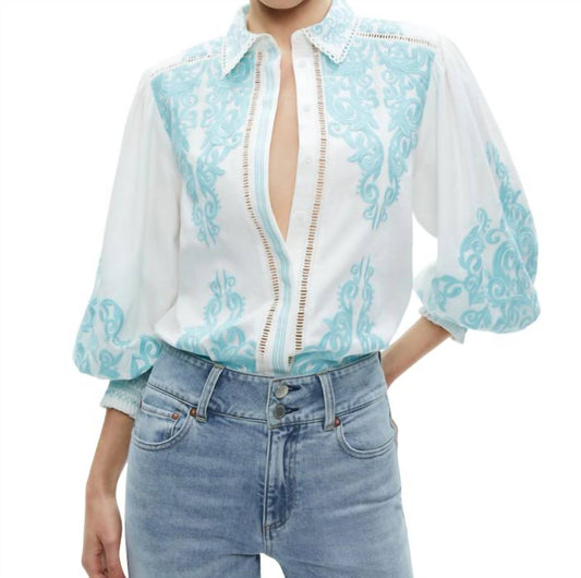 Alice + Olivia - Loryn Embroidered Button Down Blouse