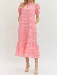 Entro - Eyelet Puff Sleeve Midi Dress