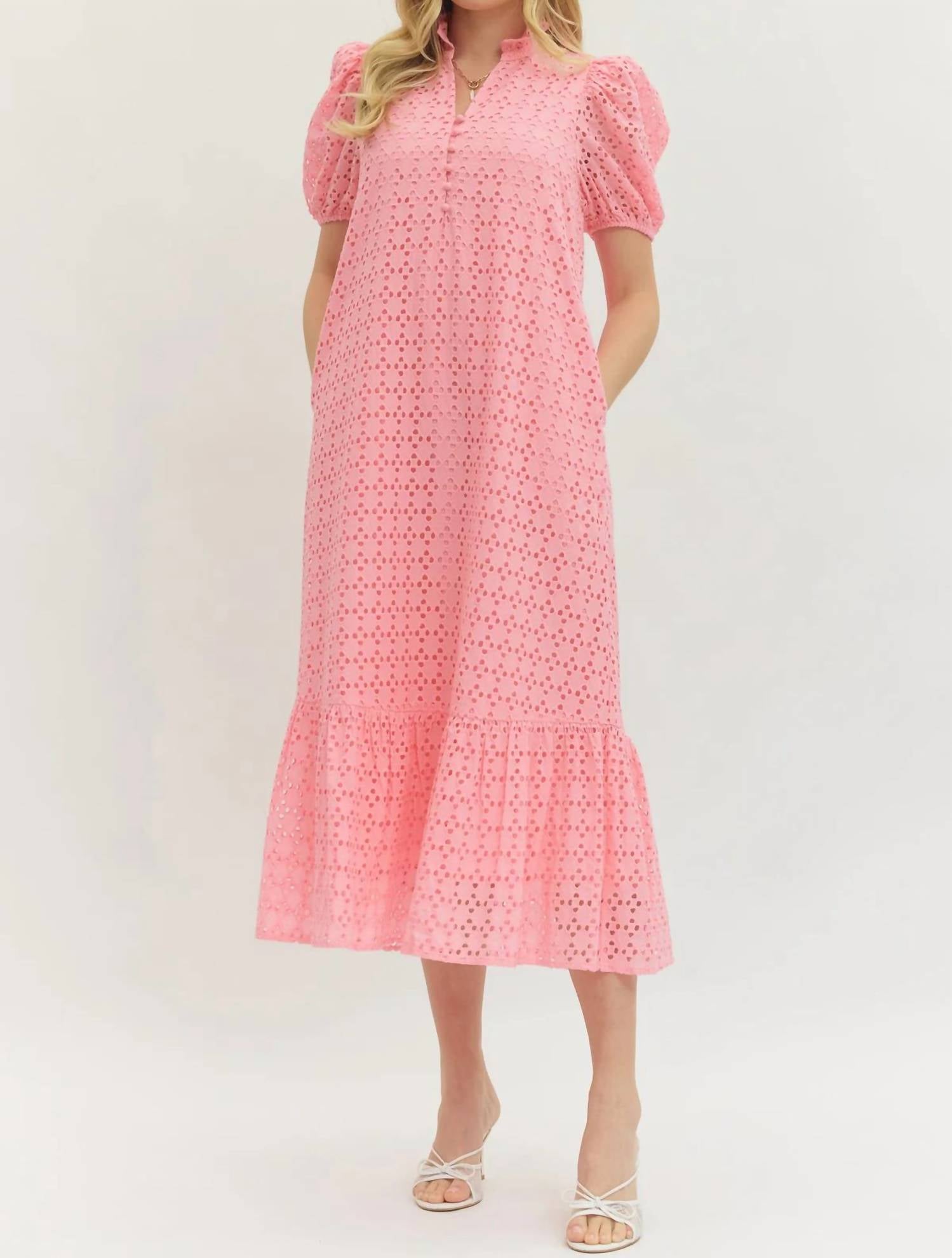 Entro - Eyelet Puff Sleeve Midi Dress