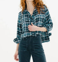 ASKK NY Crosby Flannel Shirt in slate plaid - women's shirt - alternate view