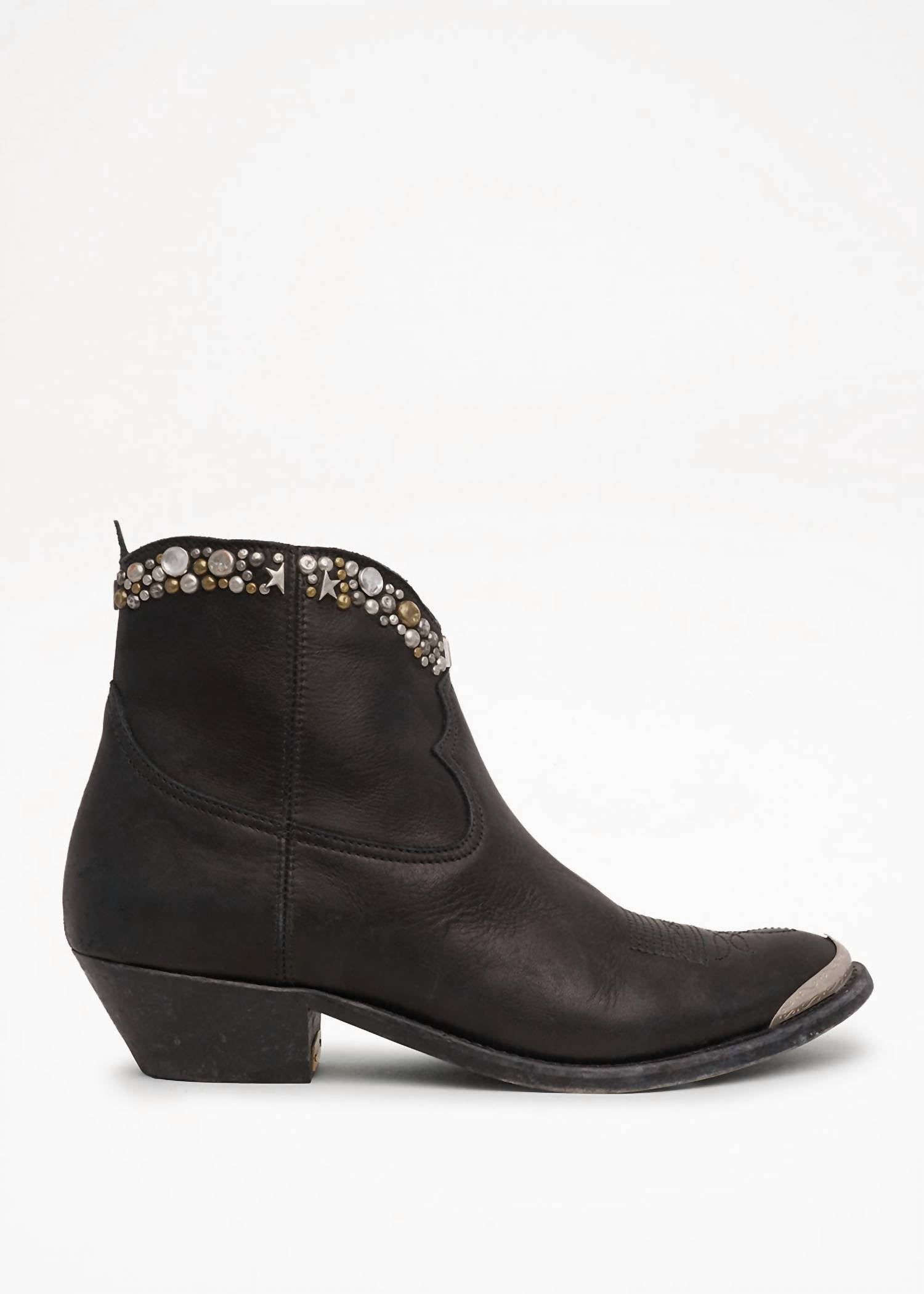 GOLDEN GOOSE Women's Young Leather Western Ankle Boots in black - women's shoe