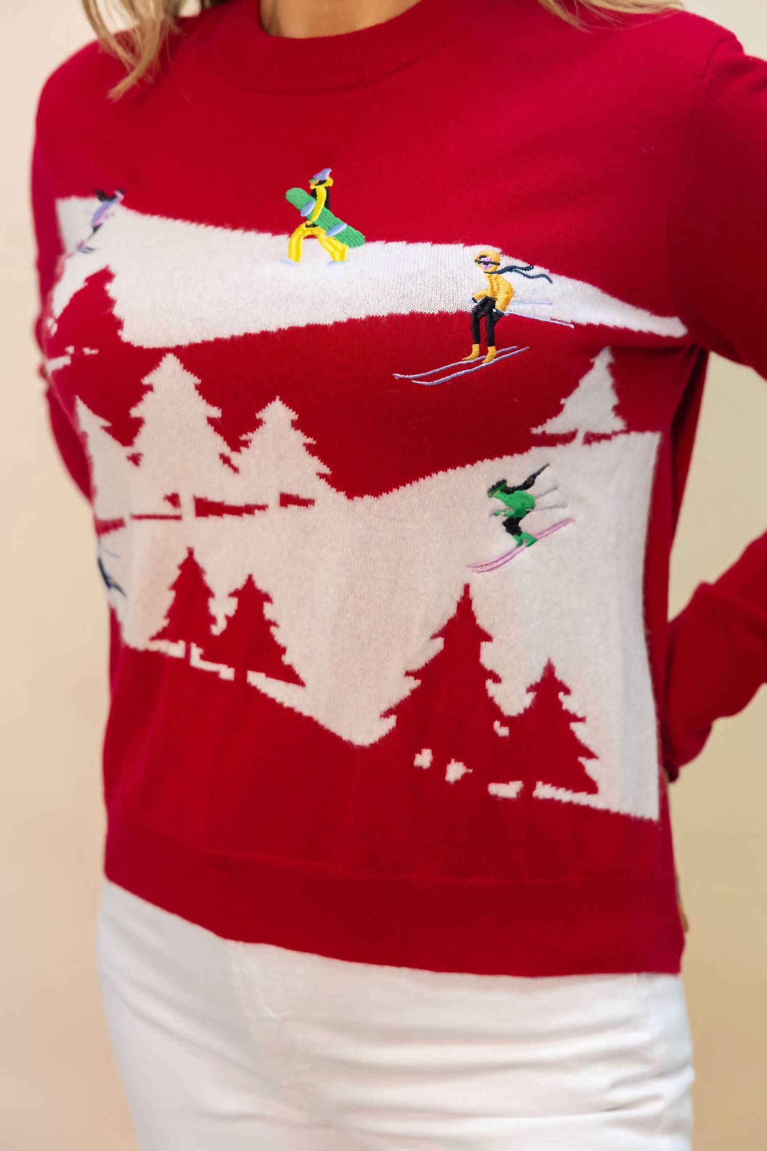 Autumn Cashmere - Snowscape Sweater With Skiers