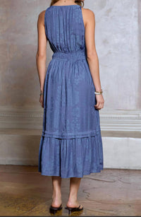 current air Women's Floral Jacquard Midi Dress in parisian blue - women's dress - detail view