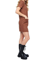 iltm Ariana Faux Suede Shift Mini Dress in tobacco - women's dress - detail view