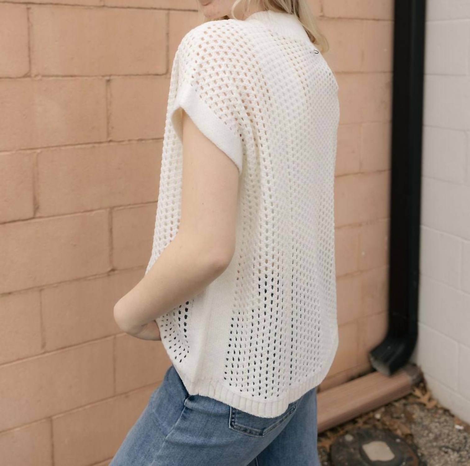 Elan - Open Knit Crew Sweater Top