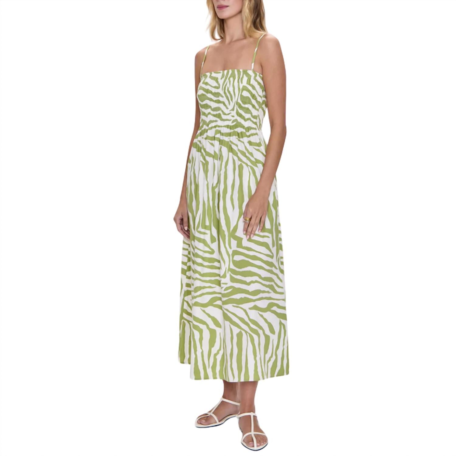 PISTOLA Bianca Shirred Bodice Dress in safari lime - women's dress - detail view