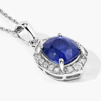 Diana M Jewels Women's Cushion Natural Ceylon Blue Sapphire Pendant Necklace (2.19 Ct) - Classic Plus in 18k white gold - women's jewelry - detail view