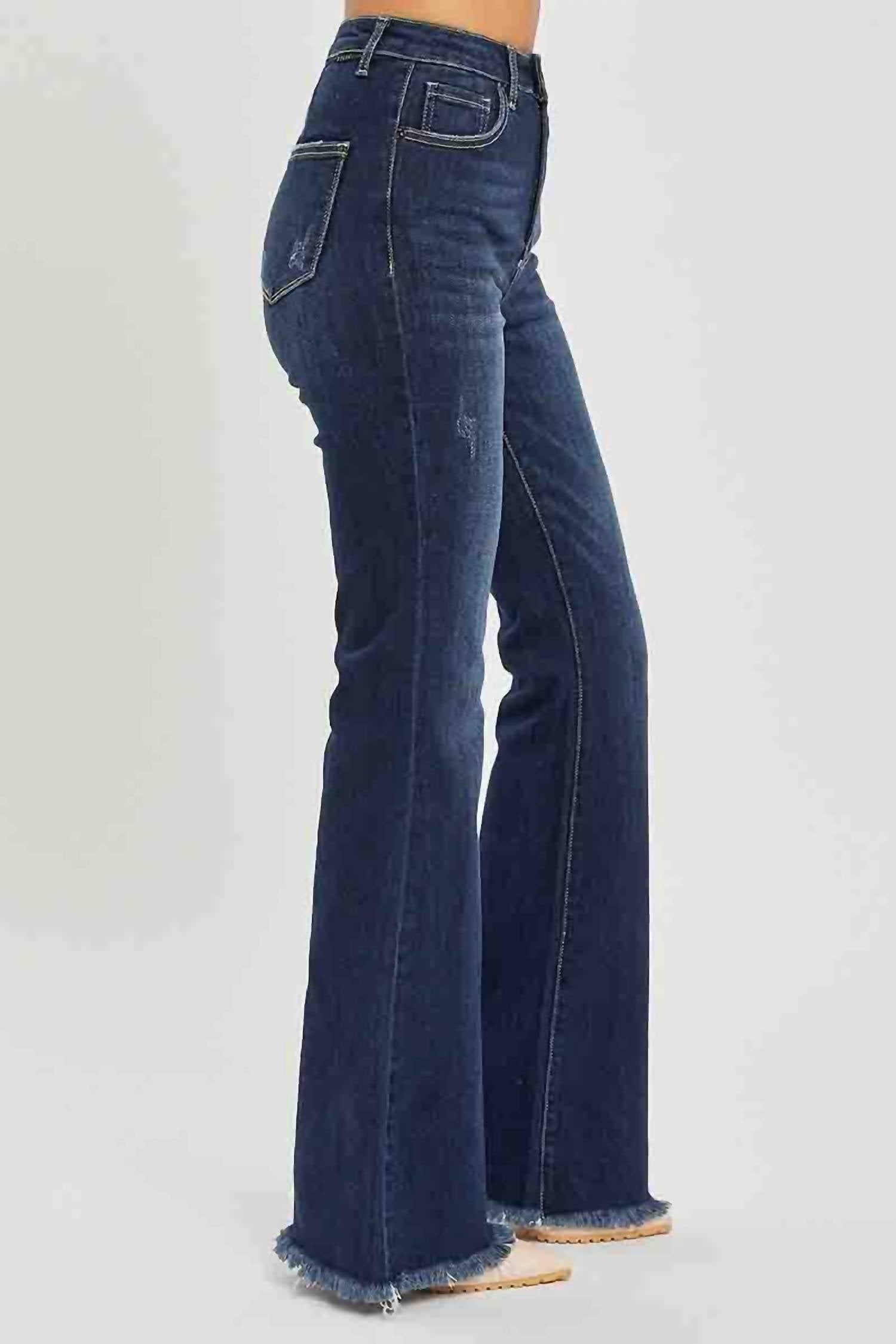 Risen - High Rise Flare Frayed Hem Jeans