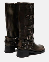 Steve Madden - Women's Rocky Distressed Leather Buckle Hardware Tall Moto Engineer Boots