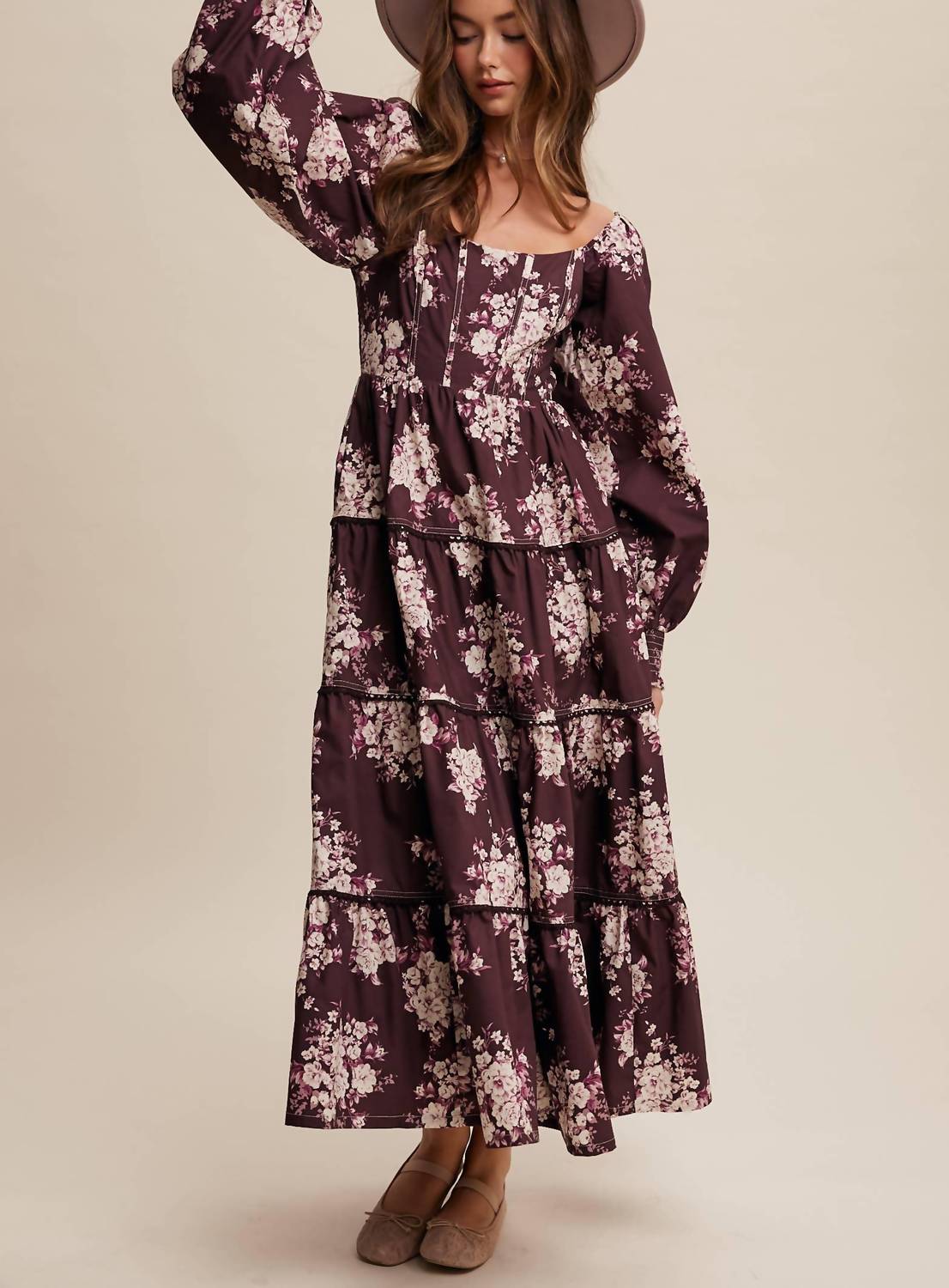 Listicle - Romantic Floral Tiered Maxi Dress