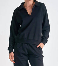 Elan - Collared V-neck Sweatshirt Top