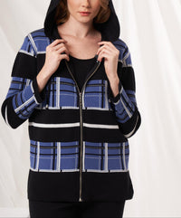 Angel Apparel Plaid Knit Hoodie Jacket in black denim - women's jacket - detail view