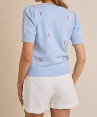 Gilli - Round Neck Puff Sleeve Star Embroidered Knit Top