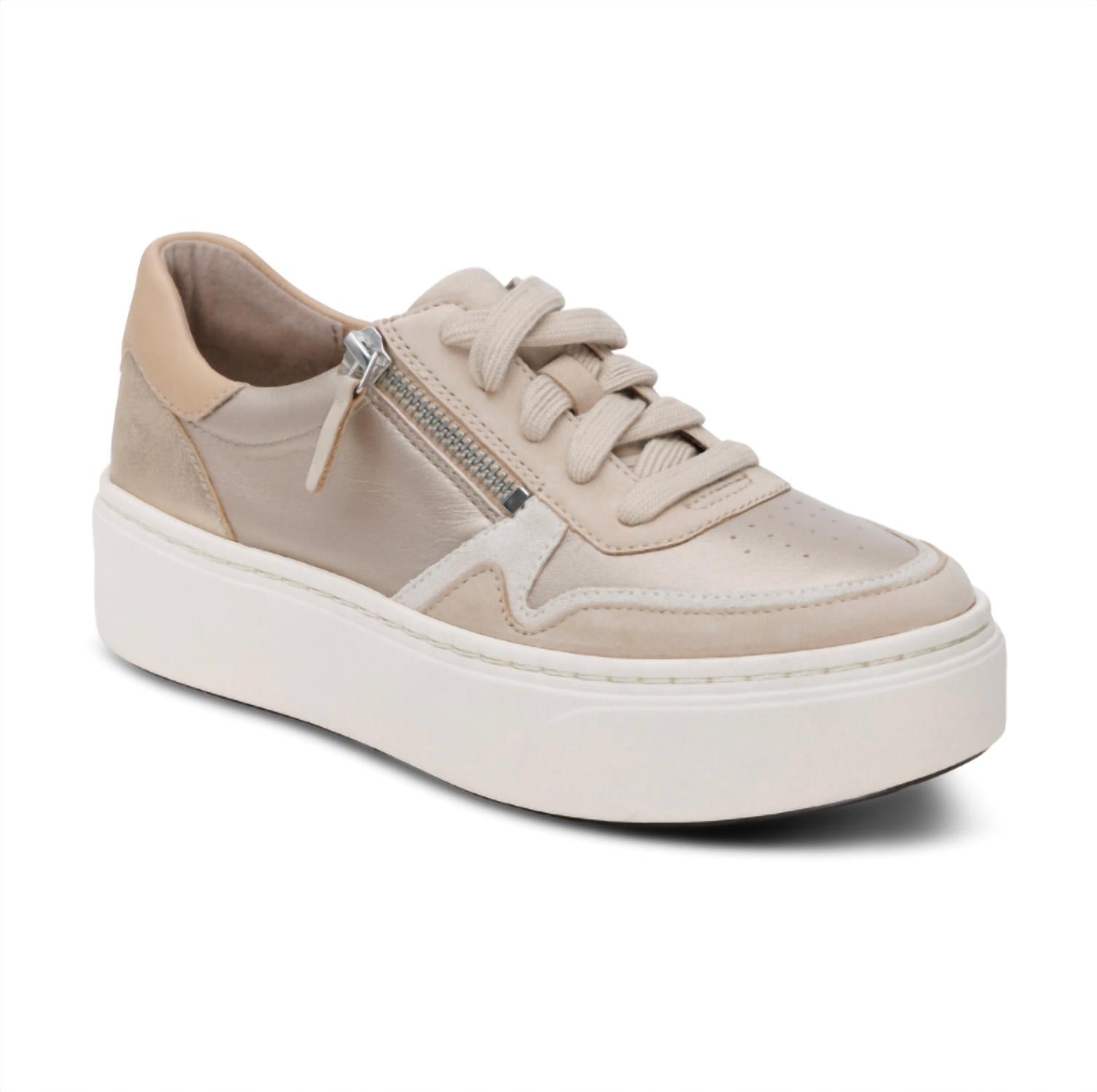 Aetrex Women's Leigh Arch Support Platform Sneaker in tan multi - women's sneaker