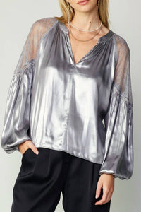 Current Air - Metallic Lace Sleeve Top