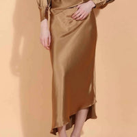 Jessie Liu - Asymmetrical Hem Satin Slip Midi Skirt