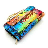 ALBA HANDBAG Women's Graffiti Clutch Wallet in blue fuchsia - women's bag - detail view