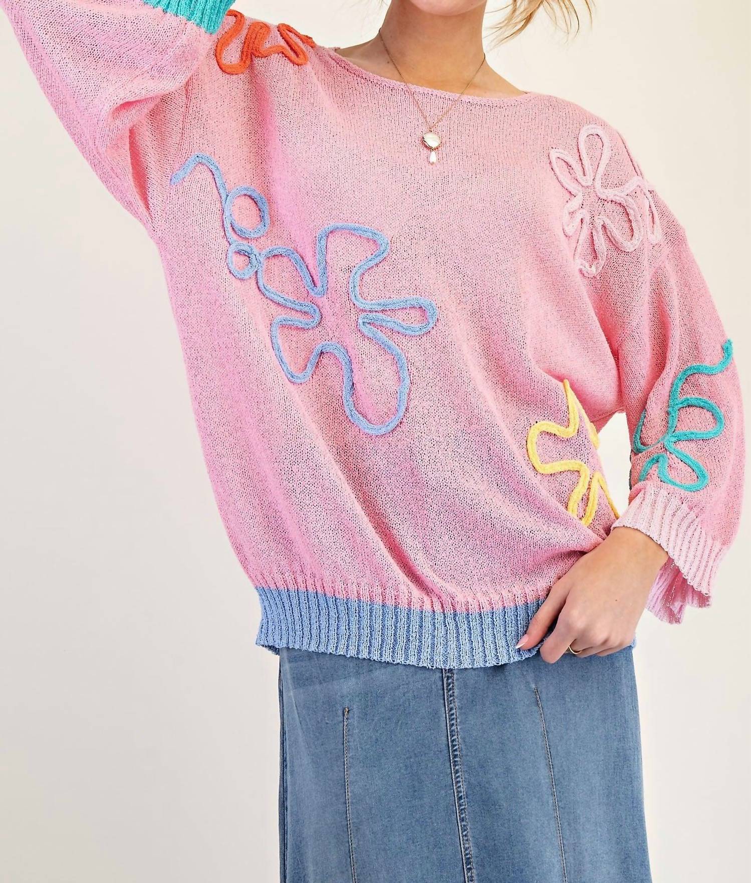 Easel - Flower Knit Sweater Tunic