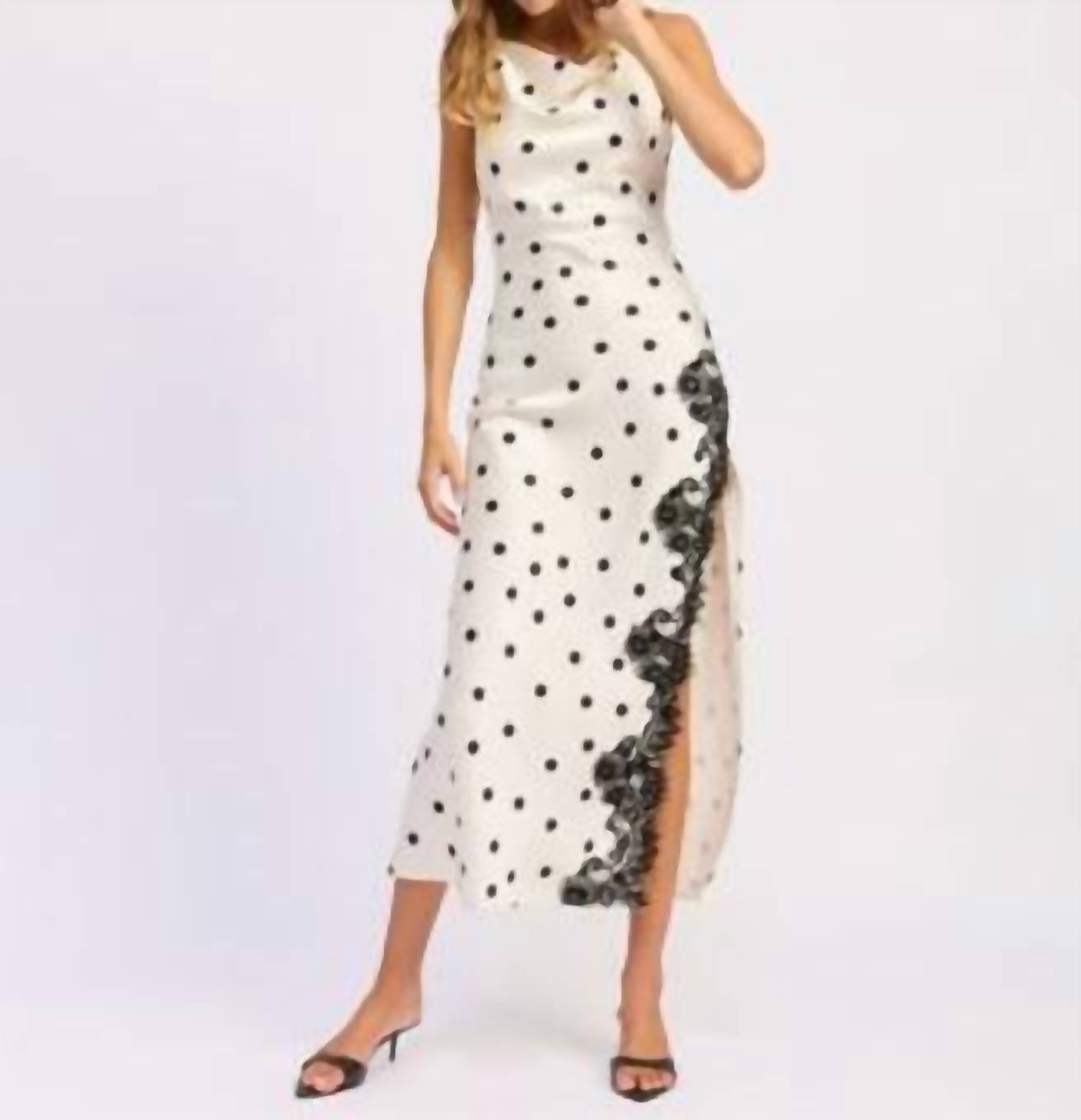 En Saison Abigail Polka Dot Maxi Slip Dress in white - women's dress - detail view