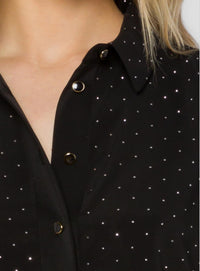 Velvet Heart - Women's Lilith Satin Rhinestone Cropped Button Down Shirt