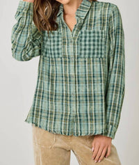 Mystree - Fringe Bottom Detail Plaid Shirt