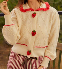 LovLov Strawberry Sailor Collar Cardigan in cream - women's cardigan