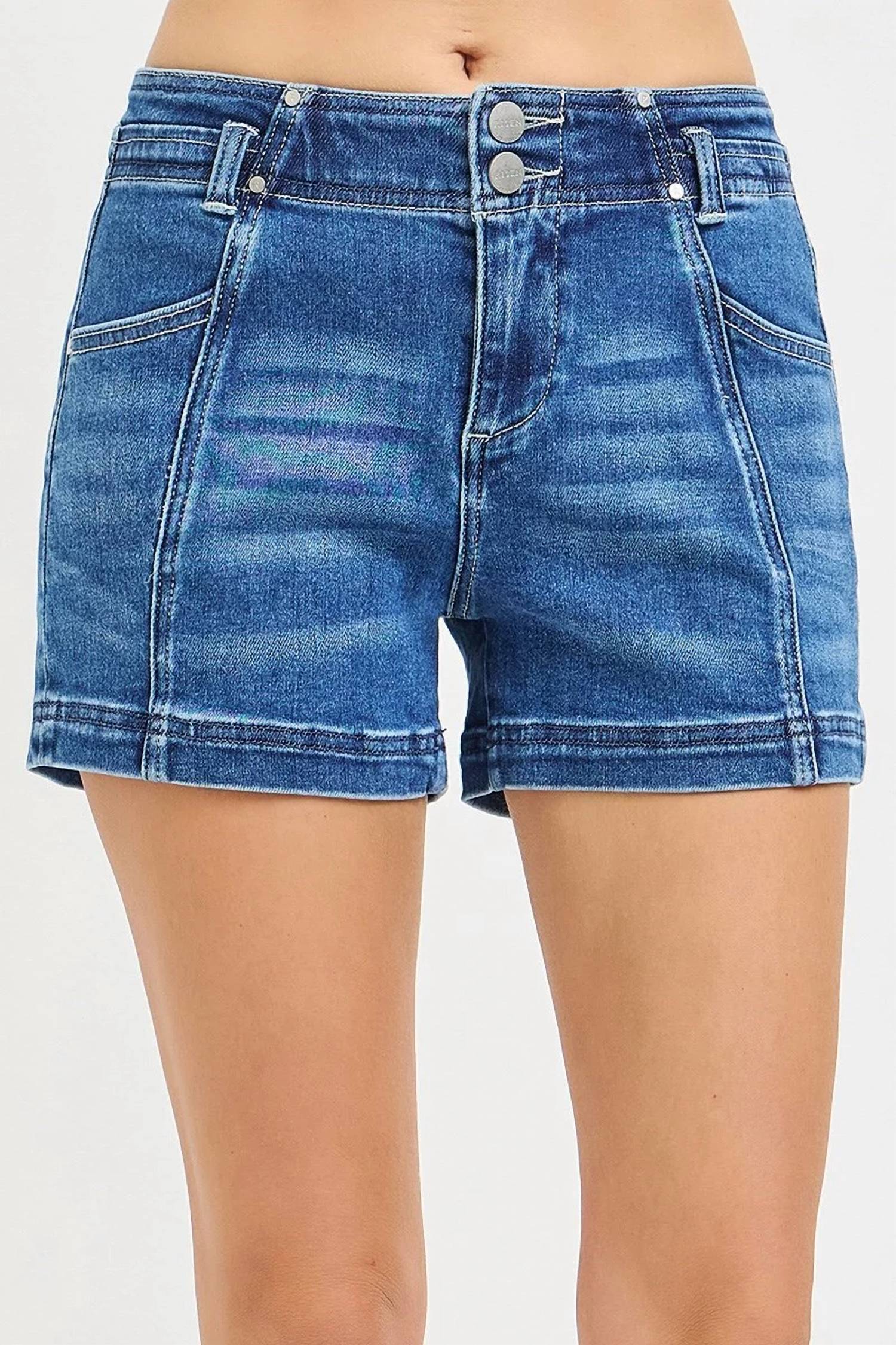 Risen - Mid Rise Shorts With Seam Details