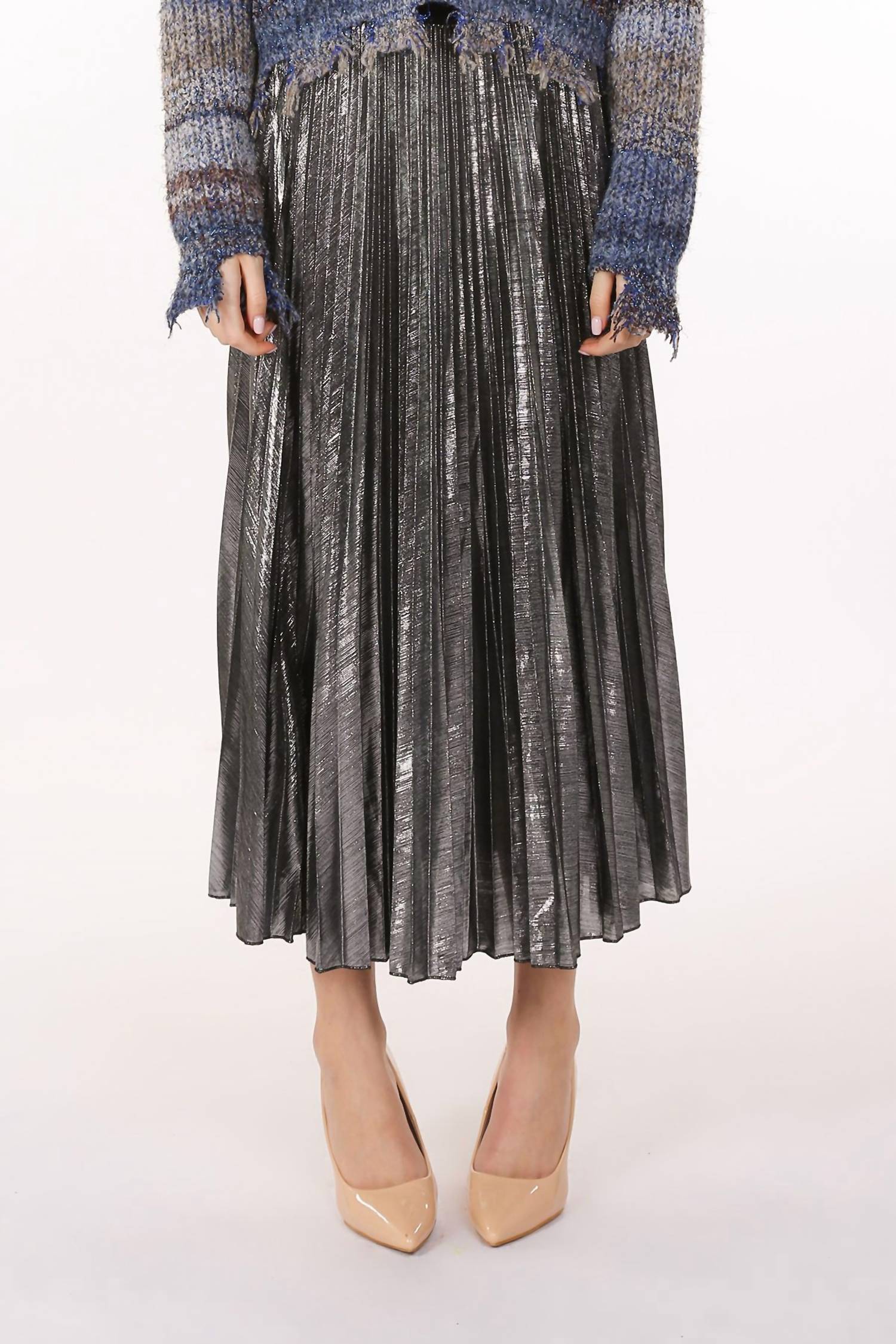 Beulah - Metallic Coated Pleat Maxi Skirt