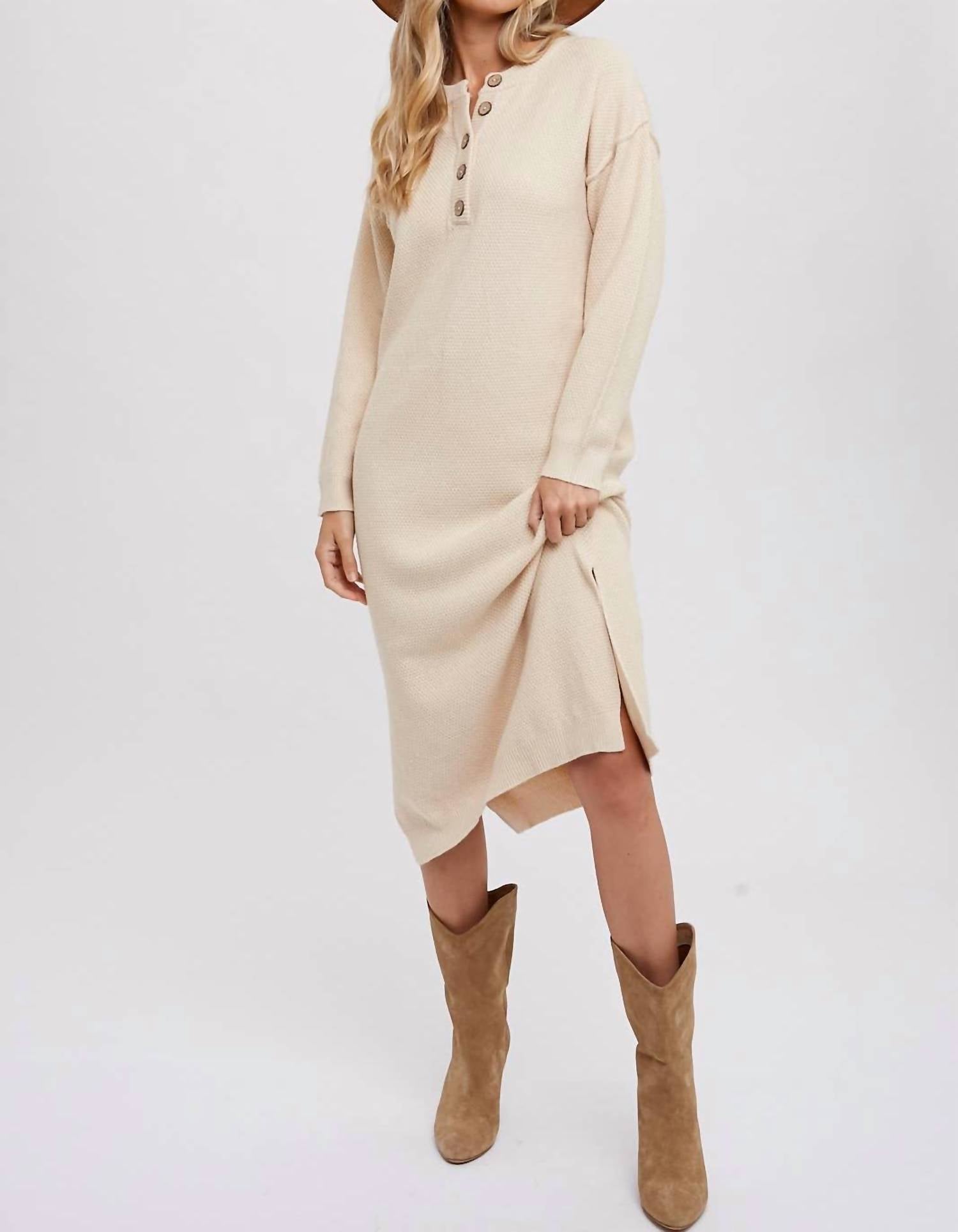 Bluivy - Button Front Midi Sweater Dress